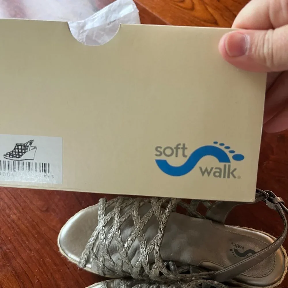 SoftWalk St. Croix Wedge Sandals in Pewter-‎ Size 8W- New open box
